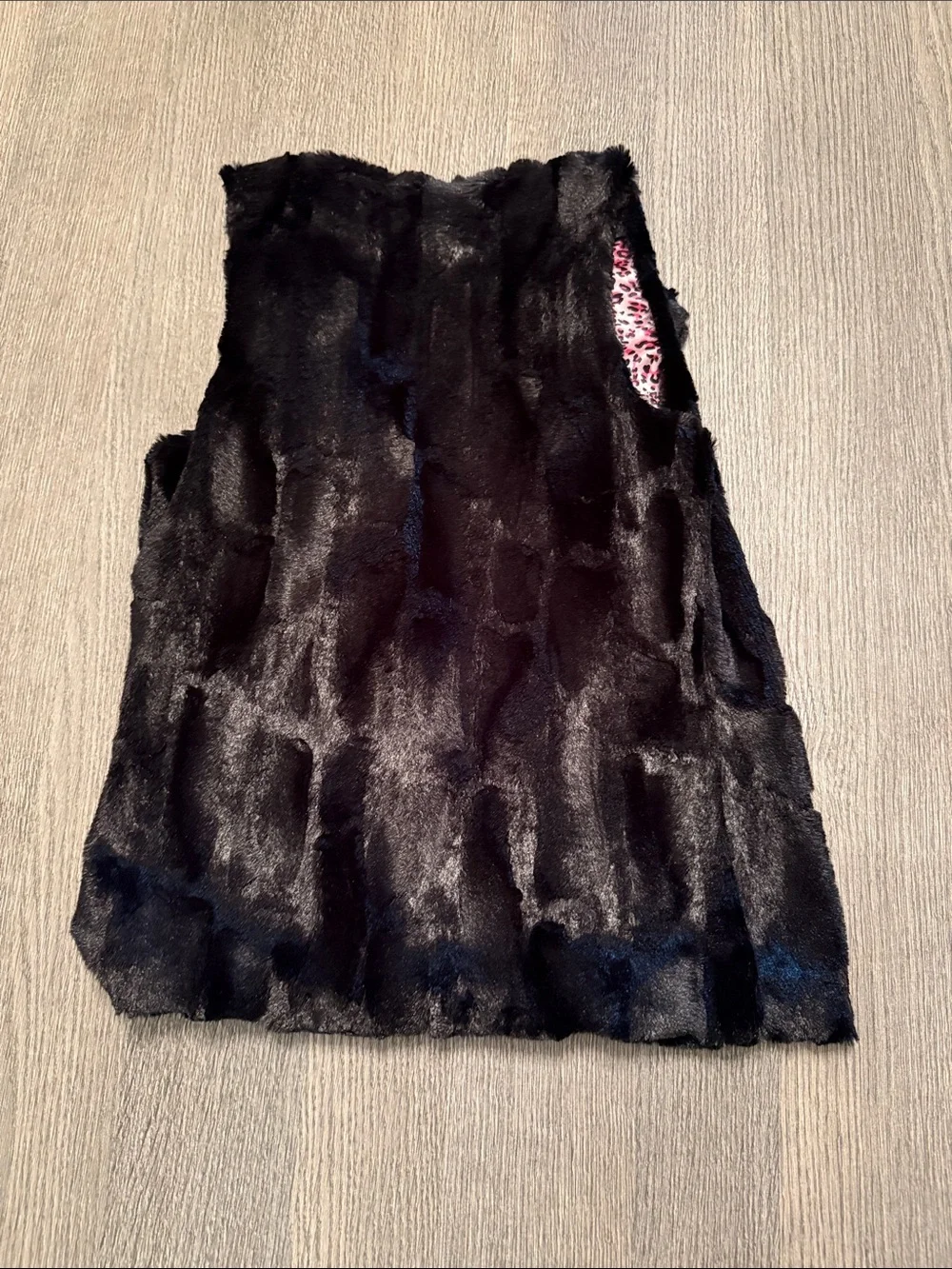 Girls' Black Faux Fur Vest with Pink Leopard Lining
